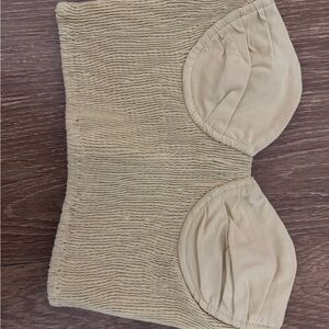 Tan Strapless Ruched Top